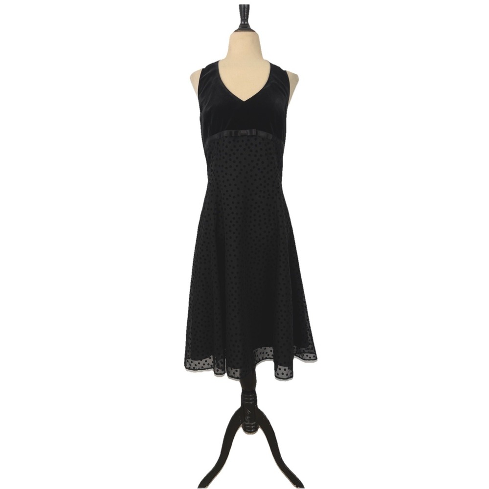 JESSICA HOWARD Black Velvet DRESS 8 Polka Dot Empire Babydoll Party Y2K Vintage